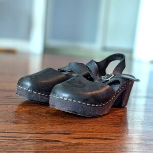 Lotta from Stockholm Wood Clogs - Black Leather and Black Base - Size 37